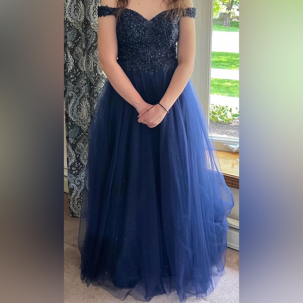 Prom Dress Cinderella Blue Sweetheart Neckline Formal Gown size M
